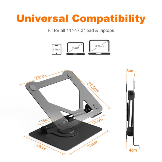GRIFEMA Laptop Stand Adjustable Height, GB1050 Foldable Laptop Stand with 360° Rotating Base, Ergonomic & Ventilated - Compatible with MacBook Air/Pro, Dell, and 11-17 inch Notebooks - Black