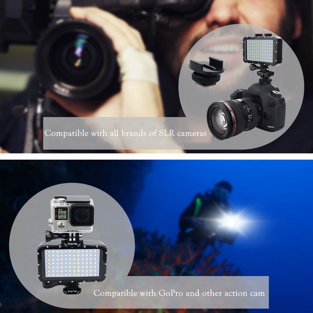 Underwater video light, waterproof lamp, dive light, 84 LEDs, waterproof up to 50m, compatible with DSLR cameras Gopro Canon, Nikon, Pentax, Panasonic, Sony, Samsung