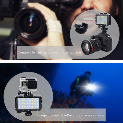 Underwater video light, waterproof lamp, dive light, 84 LEDs, waterproof up to 50m, compatible with DSLR cameras Gopro Canon, Nikon, Pentax, Panasonic, Sony, Samsung