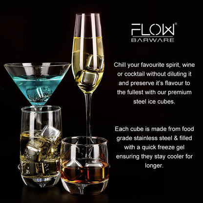 Flow XL Whiskey Bullets with Ammo Holder Stainless Steel Whiskey Stones Reusable Metal Ice Cube Tray Gift for Men Whiskey Accessories Silver