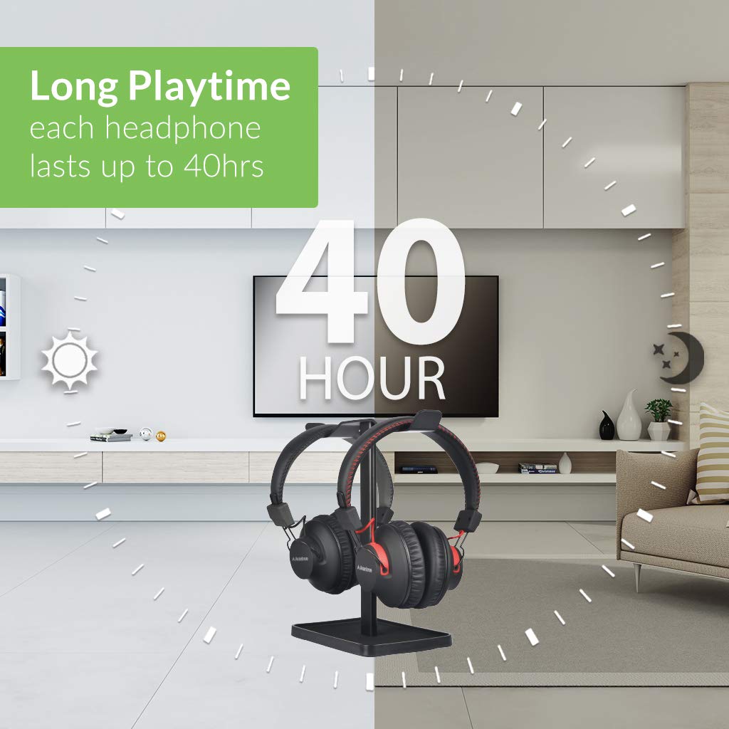 Avantree HT41899 Dual Bluetooth 5.0 Wireless TV Headphone Set with Transmitter and Stand (Digital Optical AUX RCA), 40 Hrs TV Headphones for Seniors, Plug-and-Play, No Delay.
