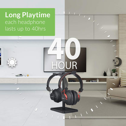 Avantree HT41899 Dual Bluetooth 5.0 Wireless TV Headphone Set with Transmitter and Stand (Digital Optical AUX RCA), 40 Hrs TV Headphones for Seniors, Plug-and-Play, No Delay.