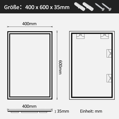 Boromal bathroom mirror with lighting 60x40cm wall switch bathroom mirror horizontal/vertical 6500K cool white wall mirror light mirror