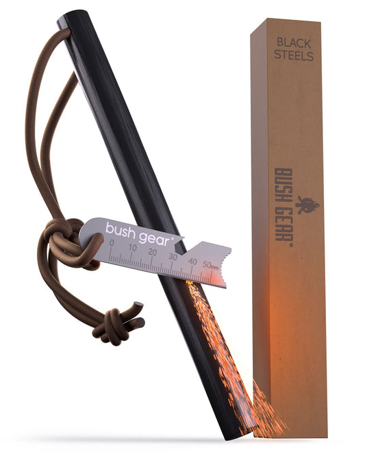 Bush Gear Fire Steel Outdoor XXL - Extreme spark emission - Magnesium fire starter set - Up to 20,000x ignite, flint kit for survival, home, camping, and bushcraft adventures.