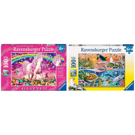 Ravensburger children's puzzle - 13927 Horse Dream - Horse puzzle for children 6 years and older & Children's puzzle - 10681 Colorful Ocean - Underwater world puzzle for children 6 years and older, with 100 pieces in XXL format.
