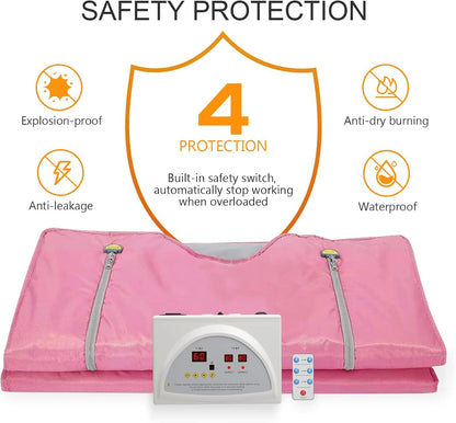VAYOTOY Infrared Sauna 2 Zone Digital Home Sauna Blanket Professional Detox Therapy Home Infrared Sauna Portable Oxford Sauna Blanket with 4 Safety Protections for hot sweating, relaxation, detox (pink)