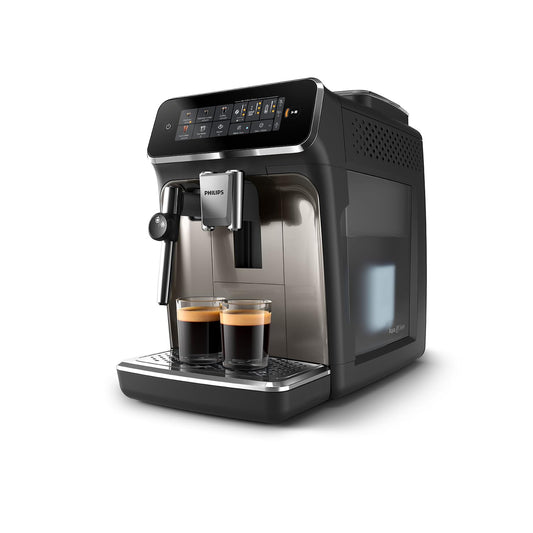 Philips 3300 Series Coffee Machine - 5 drinks, Intuitive touch display, Classic milk frother, SilentBrew, 100% ceramic grinder, AquaClean filter. Black chrome (EP3326/90)