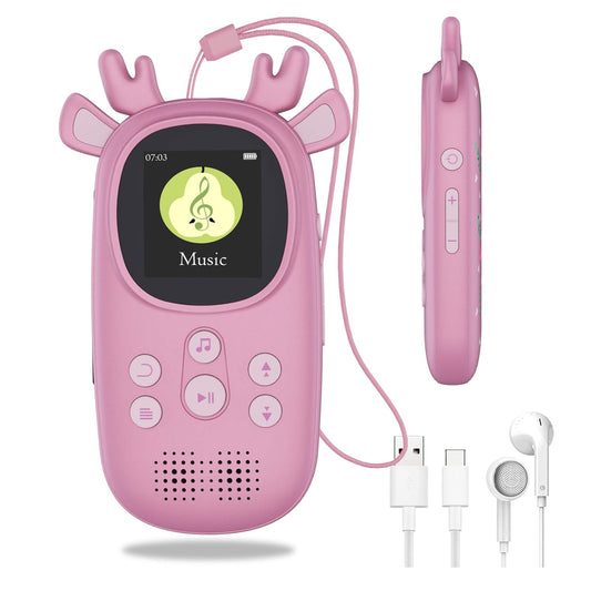 CCHKFEI 32GB MP3 Player Kids Bluetooth 5.3 Music Player, Bluetooth MP3 Player with Headphones & Speaker with FM Radio, Support One-Button Playback Recordings, Pedometer, Stopwatch