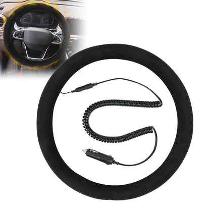 Opaltool Heated Steering Wheel Cover, Universal 12V Car Steering Wheel Heater with Spring Wire for 14.5 in-15 in Steering Wheel, Car Steering Wheel Warmer Winter for Most Cars SUVs Trucks Vans (Black)