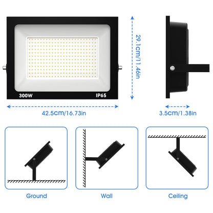 Royana 300W LED Floodlight Outdoor 30000LM Super Bright LED Floodlight 3000K Warm White IP65 Waterproof LED Spotlight, for Sports Field Garage Garden Backyard.