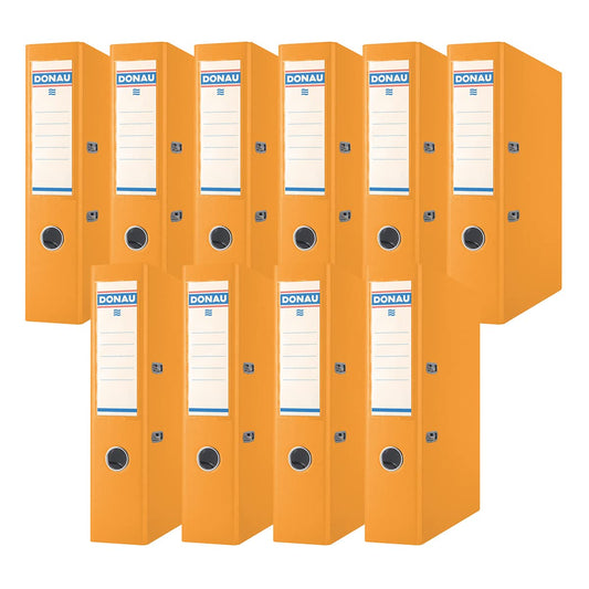 DANUBE Premium File Wide 10 Pack / A4 size / 7.5 cm / 10 pieces / Orange / Plastic cover PP / Cardboard paper slot file office folder ring binder / Green Dot