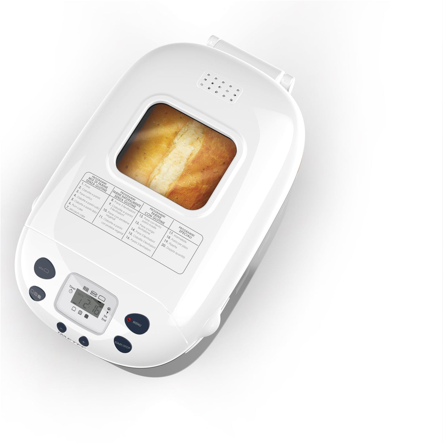 Imetec 7916 Zero-Glu Pro, device for gluten-free bread, ciabattas and rolls for celiac patients, pizza, cakes, jams, 20 programs, 2 paddles, controlled rising temperature recipe book