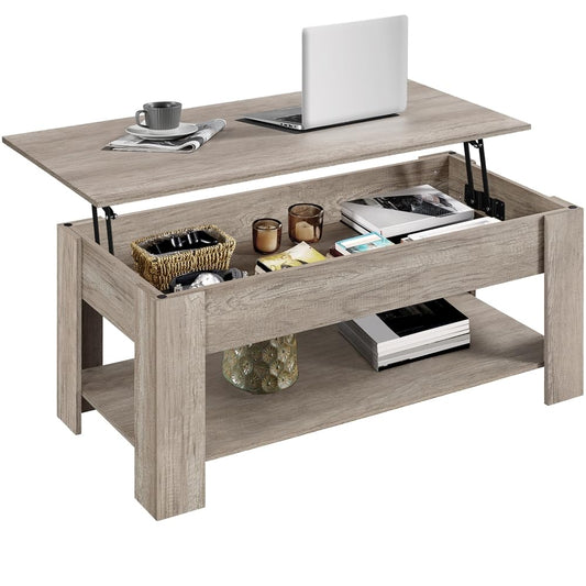 Yaheetech Coffee Table Height Adjustable Sofa Table with Storage Shelves Metal Frame Side Table for Living Room, Gray