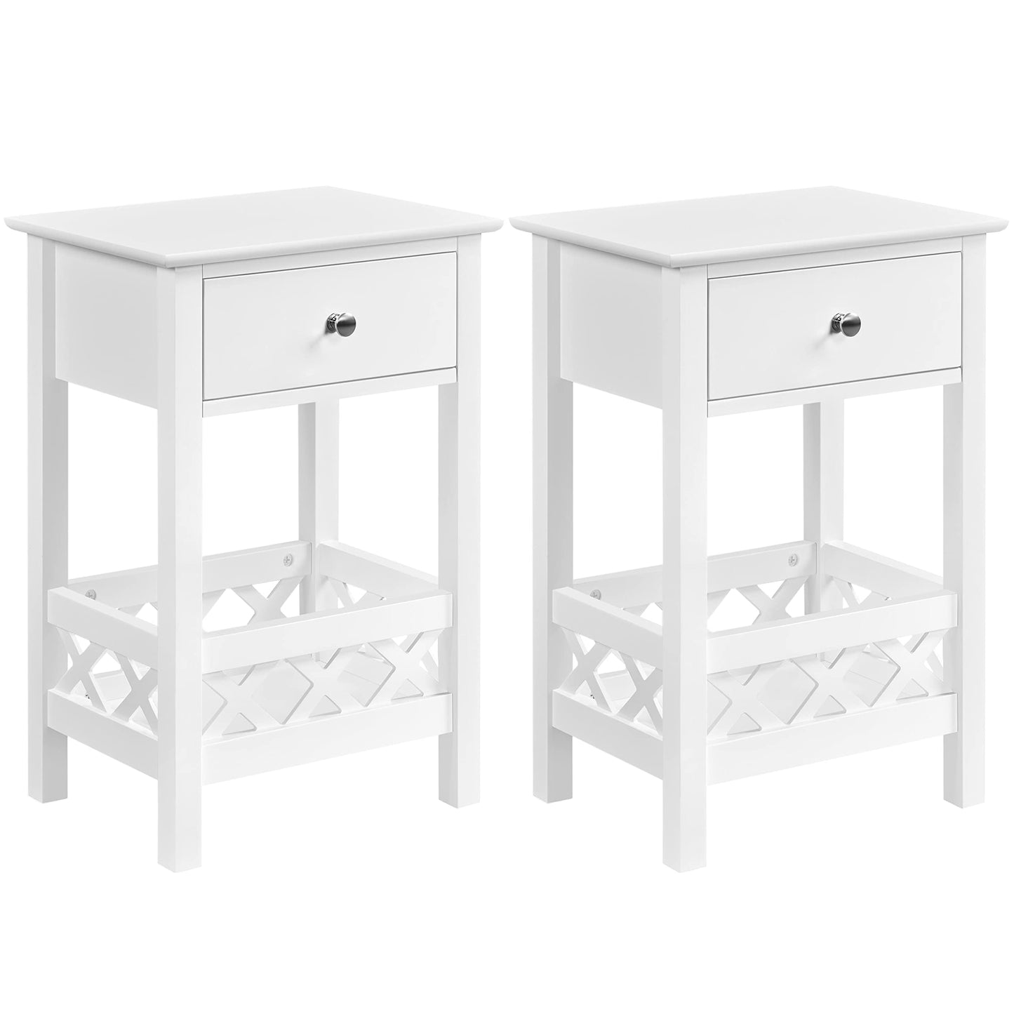 Yaheetech Set of 2 Nightstands Bedside Table with Basket & 1 Drawer Country Style Side Table Telephone Table Coffee Table for Living Room/Bedroom 40×30×60 cm, White