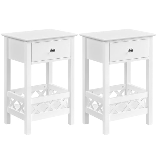Yaheetech Set of 2 Nightstands Bedside Table with Basket & 1 Drawer Country Style Side Table Telephone Table Coffee Table for Living Room/Bedroom 40×30×60 cm, White