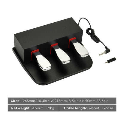 ATNEDCVH Piano 3 Sustain Pedal, Triple Damper Pedal, 6.35mm 1/4 inch plug, universal for electronic keyboards and digital pianos, electric piano, MIDI keyboards, synthesizers (black)