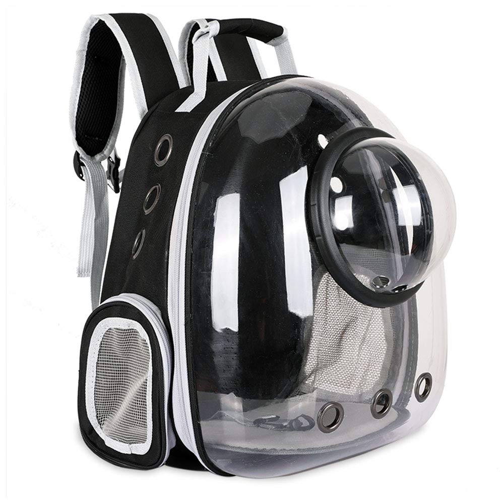 Sipobuy Pet Space Capsule Backpack, Small Medium Cat Puppy Dog Carrier, Transparent Breathable Heat Proof, Pet Carrier for Travel Hiking Walking Camping (Black)