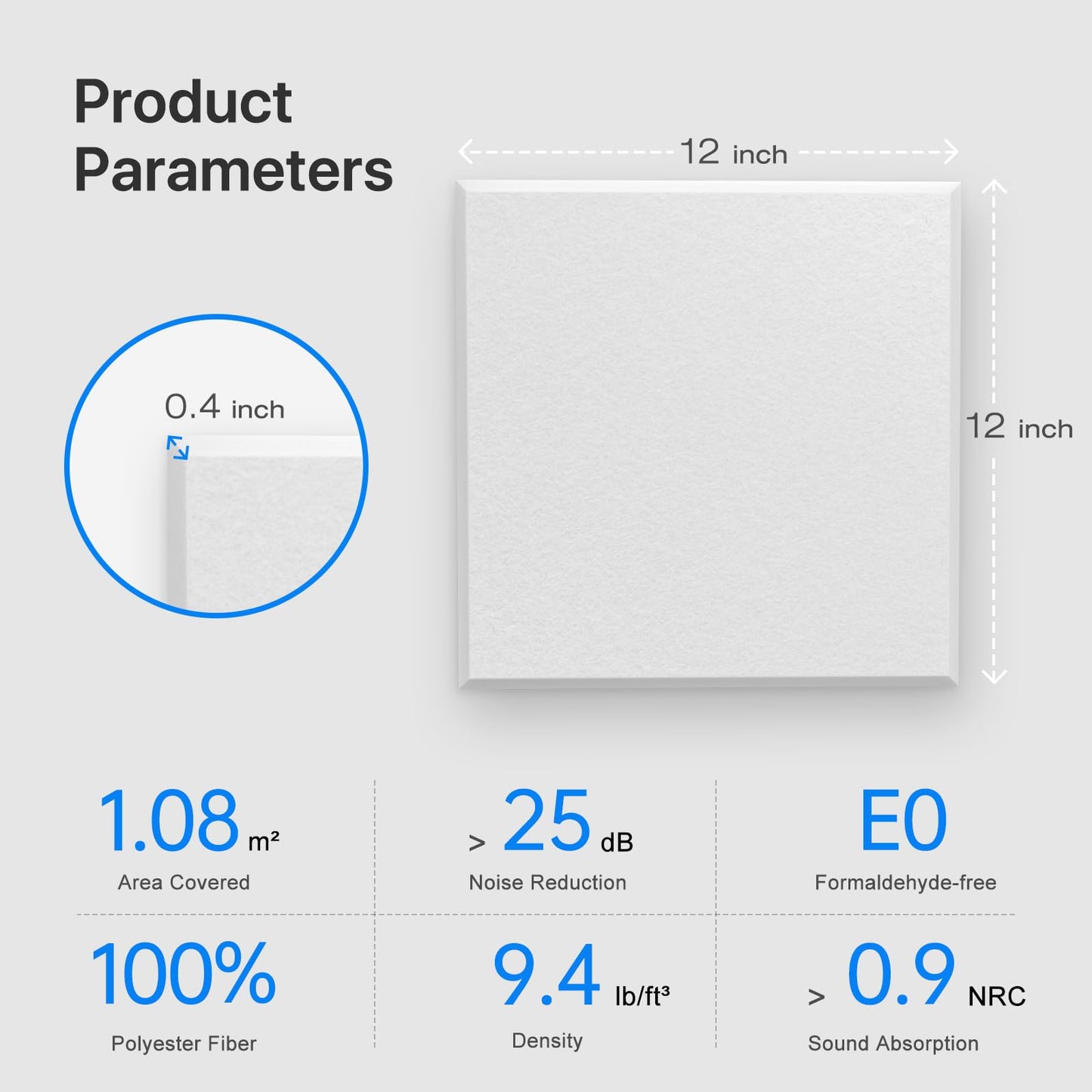 Acoustic Panels Self-Adhesive Felt, 12 Pieces Wall, Ceiling, Door Sound Absorber for Studio, Living Room, Kids Room, TV, Office, Bedroom, Acoustic Panels White, 30 x 30 x 0.9cm, 1.08㎡