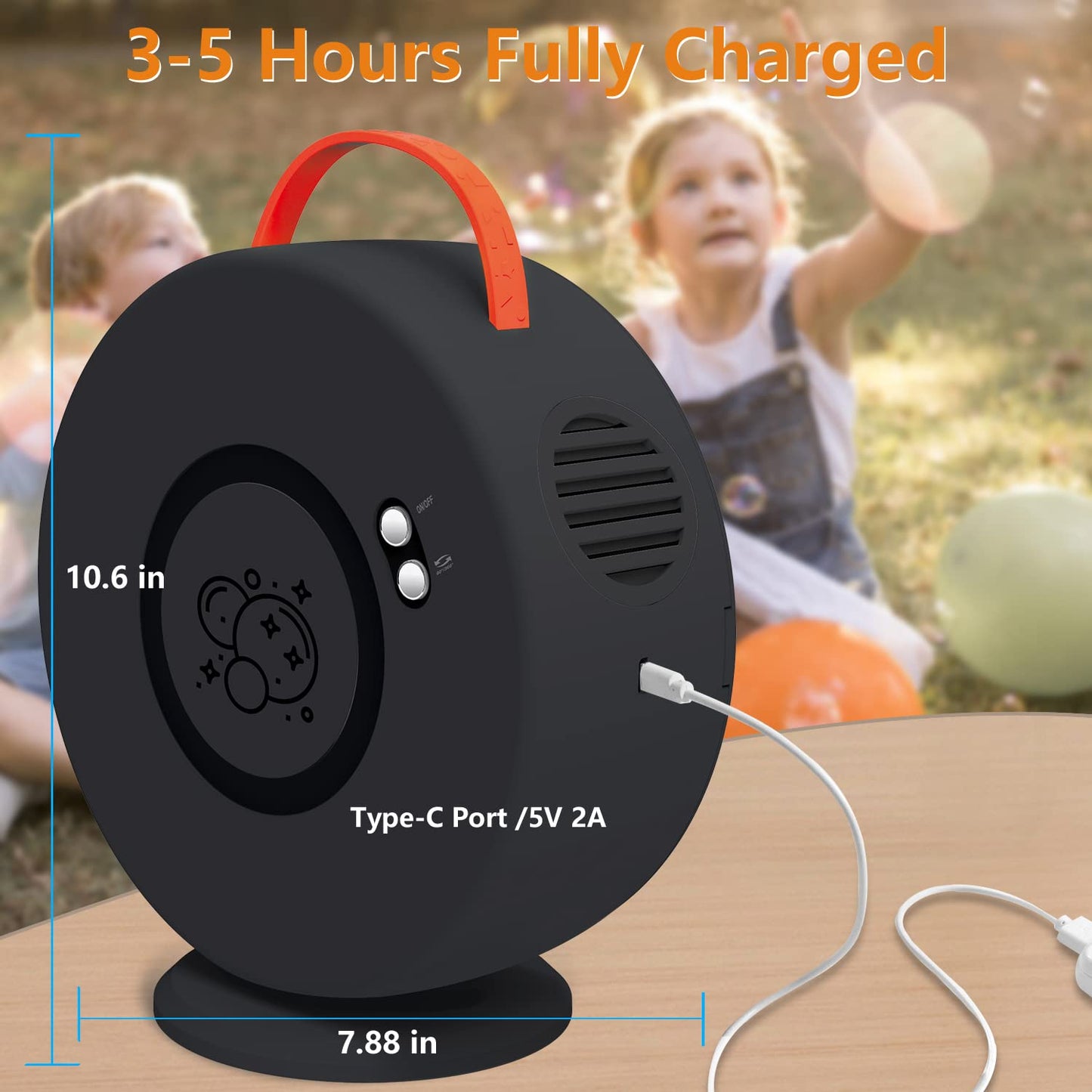Soap bubble machine Automatic 90°/360° Rotatable, Portable Bubble Maker for Kids, Black Bubble Machine, Electric Bubble Toy for Outdoor/Wedding/Birthday Party