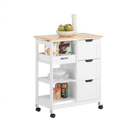 SoBuy serving cart with wheels - kitchen trolley with 2 removable trays and 1 tray - side cart trolley for kitchen, living room, dining room - white, 68x85x38 cm, up to 50 kg, MDF, FKW79-W