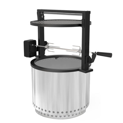 onlyfire Portable Rotisserie Kit for Solo Stove Bonfire 49.6cm Fire Pit, Rotisserie with Motor, 2 Meat Forks, and Adjustable Grill Grate for Camping, Outdoor, BBQ