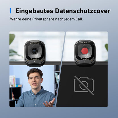 AnchorWork C310 Webcam, 4K Webcam, 12MP, 1080p@60FPS HDR, AI autofocus, AI framing, AI noise-canceling mics, privacy cover & adjustable FOV, for video chat & livestreams.