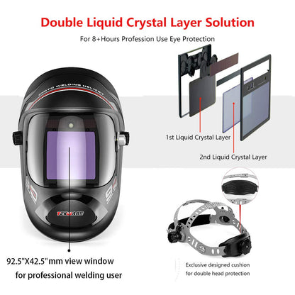 Welding Helmet - Automatic Darkening True Color Welding Mask, Solar Powered Wide Viewing Area Welder's Helmet, 4 Arc Sensor Wide Shade 4~5/9-9/13 Welding Helmet with Spare Lens