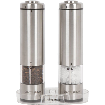 Salt and pepper mill set of 2 | Battery operated | LED light | Adjustable fineness | Includes FREE stand - by Latent Epicure