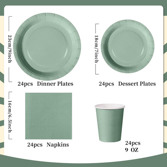 Nkaiso Grass Green Party Tableware, 96 Piece Colorful Paper Plates, Party Paper Plates Cups Napkins Party Plates Party Set Sweet Party, for celebrations like birthdays.