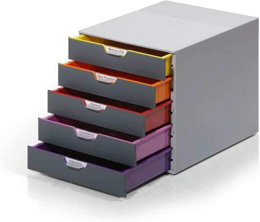 Durable A4 Drawer Box (Varicolor) Storage Box with 5 compartments, includes labels for labeling, colorful, 760527