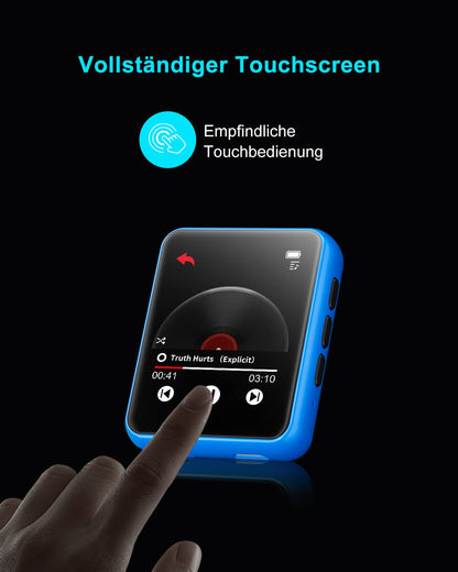 32GB MP3 Player Bluetooth 5.0 with Full Touchscreen, Lossless HiFi Music Player with Metal Casing, with FM Radio, Speaker, Line-in Recording, Support up to 128GB