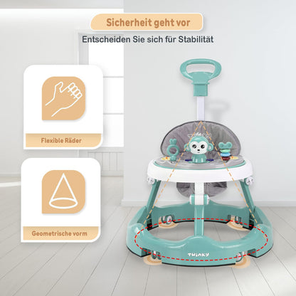 Twinky® walking aid with playset & floor mat - Sturdy 4-way adjustable preschool walking aid - Perfect as a walking aid for your little one's first steps (Mint Green)
