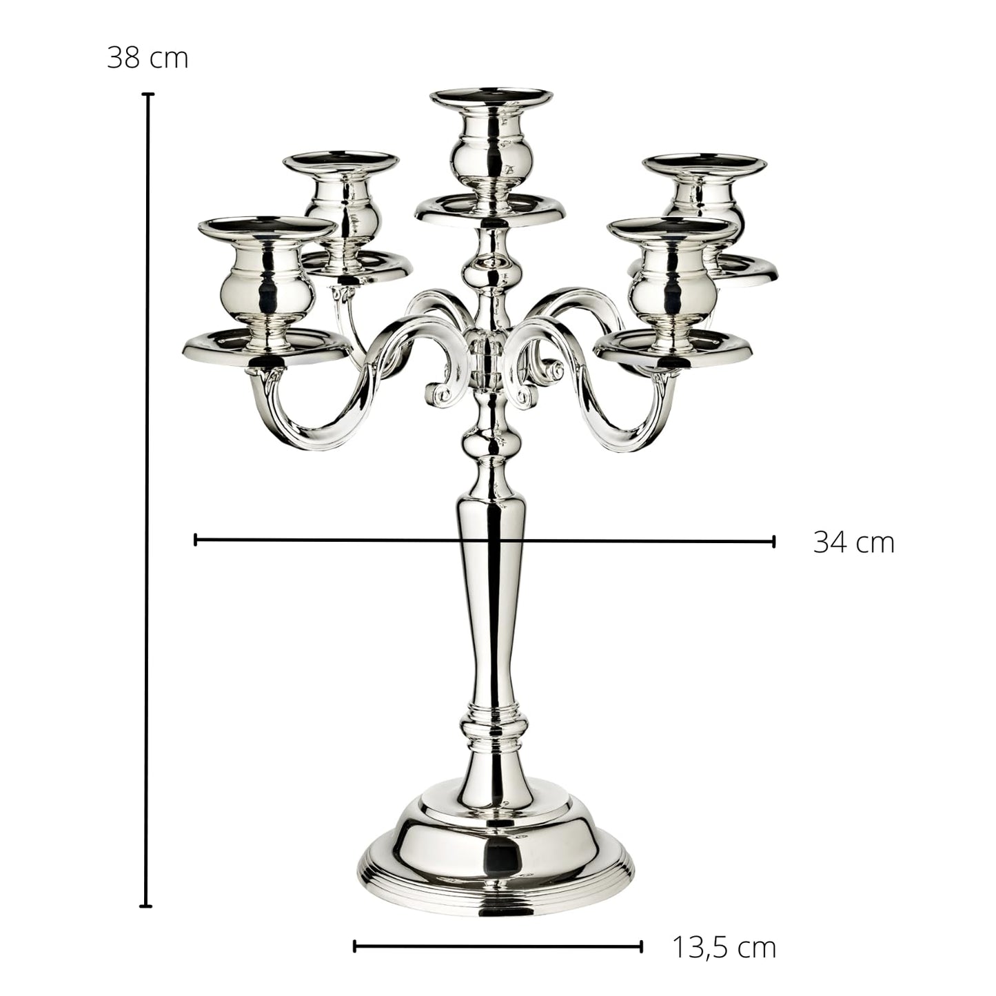 EDZARD Candle holder Regina, 5-armed, height 37 cm, elegantly silver-plated, tarnish-protected - Candle holder for pillar candles, candlestick in silver, table decoration living room