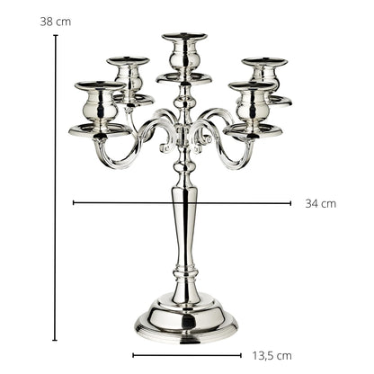 EDZARD Candle holder Regina, 5-armed, height 37 cm, elegantly silver-plated, tarnish-protected - Candle holder for pillar candles, candlestick in silver, table decoration living room