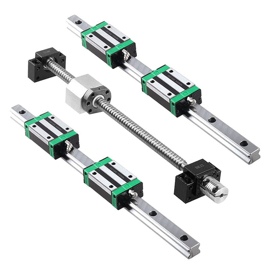 CNCMANS Linear Guide Set includes 2PCS HGR20 800mm linear rail with 4PCS sliding blocks + 1PCS SFU1605 800mm ball screw with ball nut, BF/BK12 end support, coupling, nut housing.