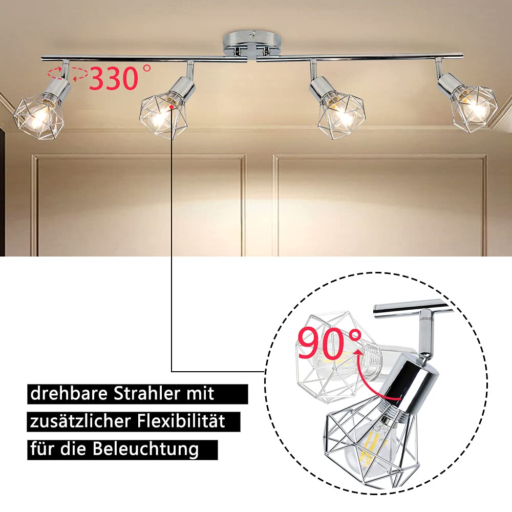 PADMA LED ceiling lamp kitchen swiveling ceiling spotlight 4-flame retro/vintage 4 x 4W (bulbs included) ceiling light living room warm white 3000K 1280 lumens E14 for bedroom office hallway dining room