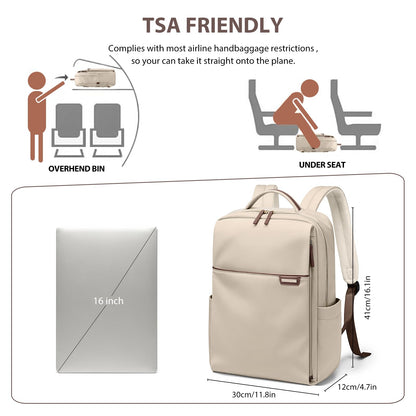 GOLF QUALITY laptop backpack, carry-on backpack 16 inches, backpack for women and men, waterproof business backpack, daypack for school, cycling, leisure, and travel in apricot color.