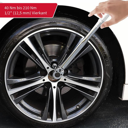 UNITEC torque wrench, adjustable from 40 to 210 Nm, 1/2" square drive, with sockets 17/19 mm and extension, silver