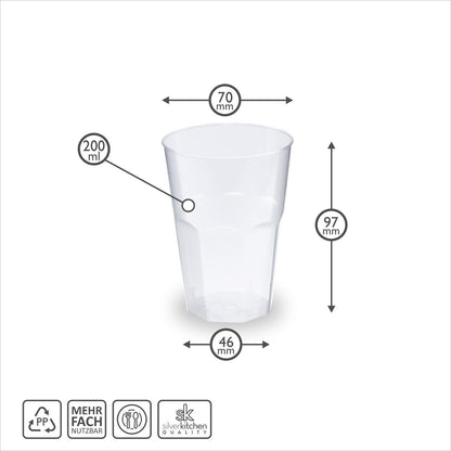 Silverkitchen 50x cocktail cups 0.2l reusable - stackable, dishwasher-safe plastic cups for cocktails & aperitifs, BPA-free with measuring line - Made in Germany.