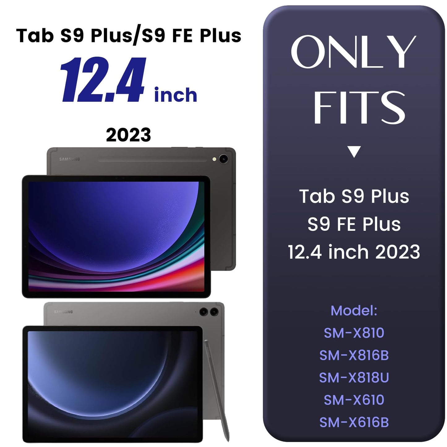 INFILAND for Samsung Galaxy Tab S9 FE+ Plus/S9+ Plus Case with Keyboard, [High-precision Touchpad] 360 Degree Rotatable Stand, German Backlit Bluetooth Samsung Galaxy Tab S9 Plus Keyboard, Black