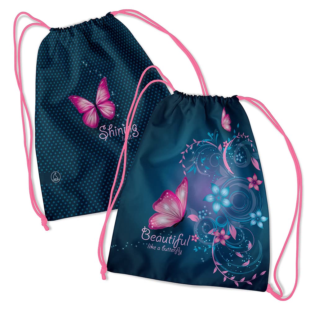 SCOOLSTAR Butterfly Schoolbag Set GIRLS 1st GRADE | 3-PIECE SET FOR ELEMENTARY SCHOOL | INCL. PENCIL CASE GYM BAG