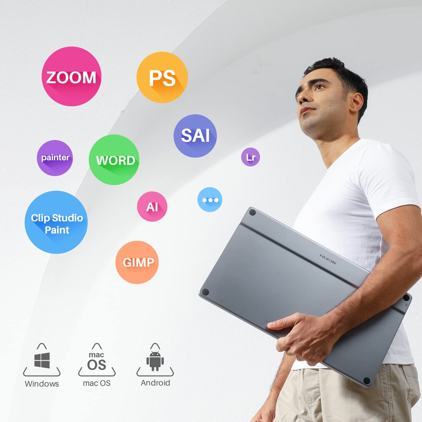 HUION Kamvas Pro 16 2.5K graphics tablet with display, 2.5K resolution, 145% SRGB color gamut, and 1:1200 contrast ratio, ideal for painting, online work - 15.8 inches.