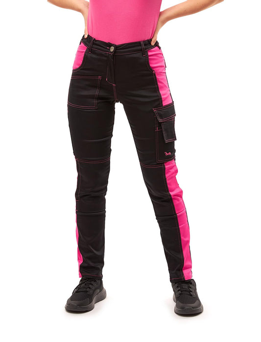 StrongAnt ladies work pants Powerstretch for women waist pants with knee pad pockets - Black-Pink size 38