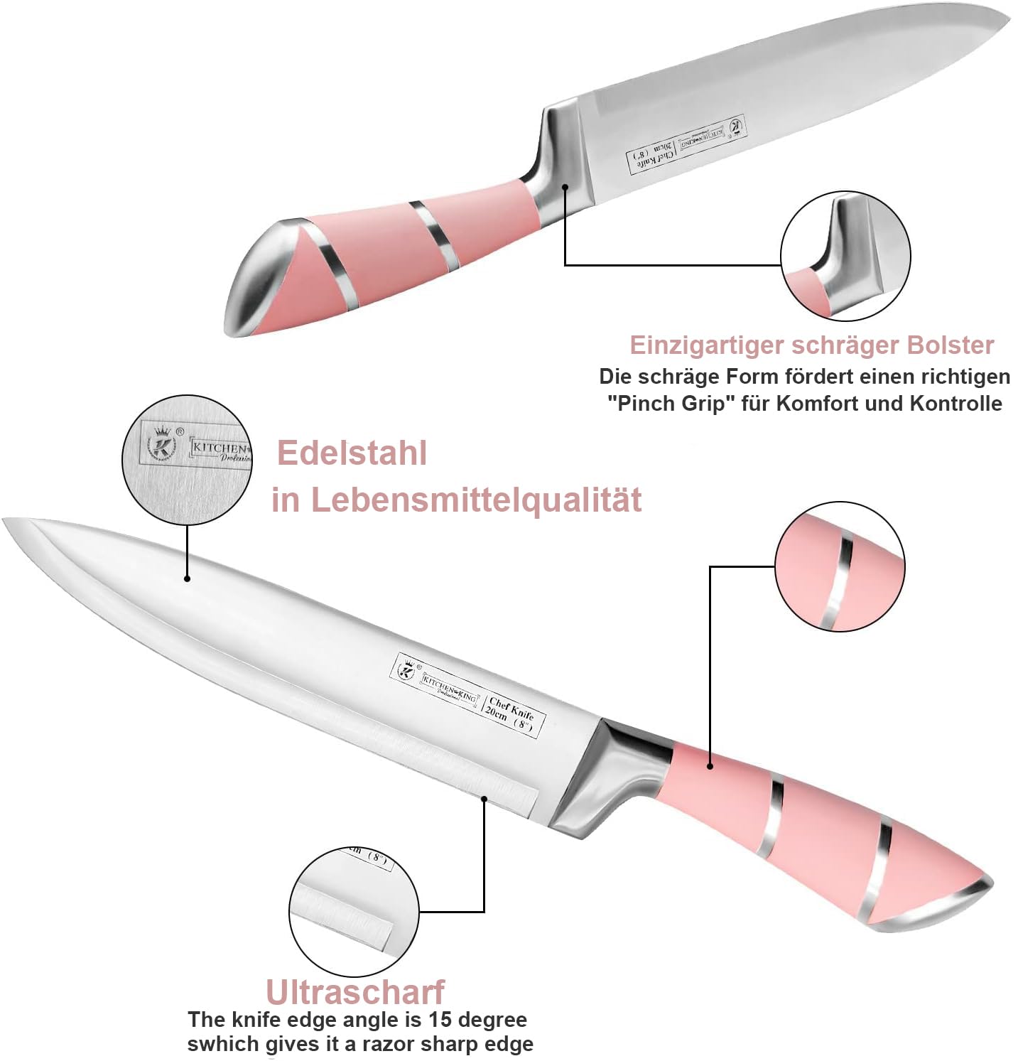 9-piece pink sharp non-stick coated chef knife block set, stainless steel knife set for kitchen with sharpener for slicing, cutting, dicing, chopping (pink)