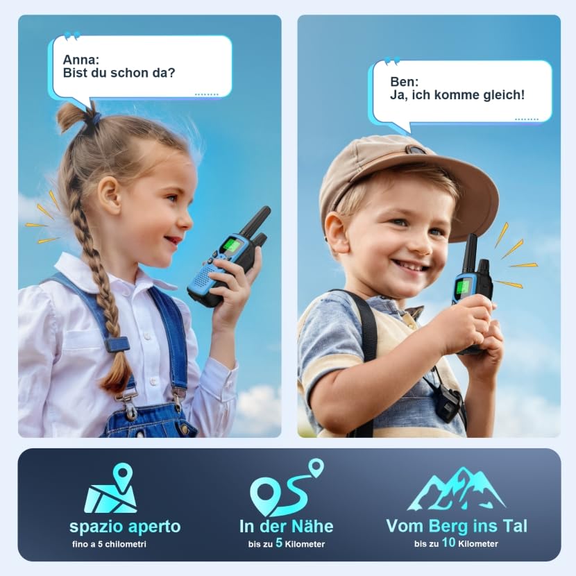 Walkie Talkie 3 piece set for kids, rechargeable, Rabigala walkie talkies with 5km long range for adults, Li-ion battery, VOX hands-free function, LED flashlight, LCD