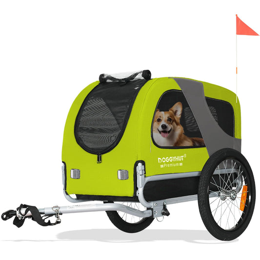 DOGGYHUT® MEDIUM bike trailer for dogs up to 23 kg, foldable (GREEN)