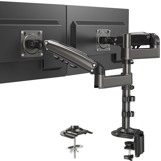 HUANUO Dual Monitor Mount Stand for 13-32 Inch Screens, Dual Monitor Arm Stand with 9KG Capacity Per Arm, Adjustable Height, Tilt and Swivel, VESA 75/100mm Compatible.