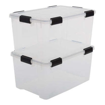 Iris Ohyama airtight plastic storage boxes with lid, 50L, 2-pack, Transparent, Hermetic watertight seal, Durable snap closures, Stackable, Dust protection, BPA-free, AT-L