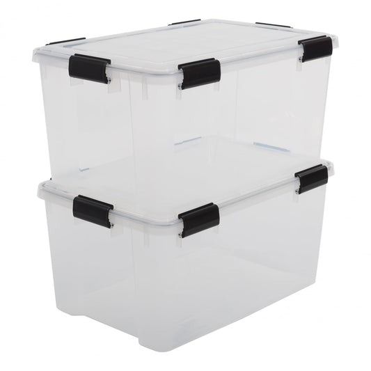 Iris Ohyama airtight plastic storage boxes with lid, 50L, 2-pack, Transparent, Hermetic watertight seal, Durable snap closures, Stackable, Dust protection, BPA-free, AT-L