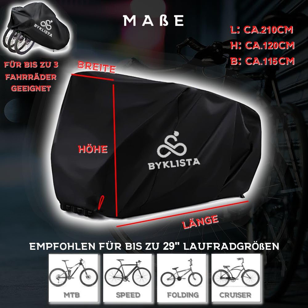 BYKLISTA Bike Garage for 2-3 bikes - bike cover waterproof made of 210D Oxford fabric with extra welded seams - bike tarpaulin bike cover bike protective cover